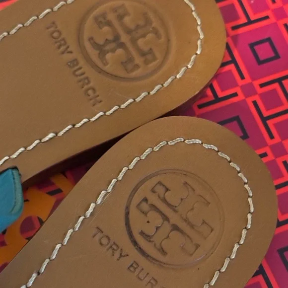 Tory Burch Leighanne Flat Thong Aquarius Size 7 - Picture 4 of 6